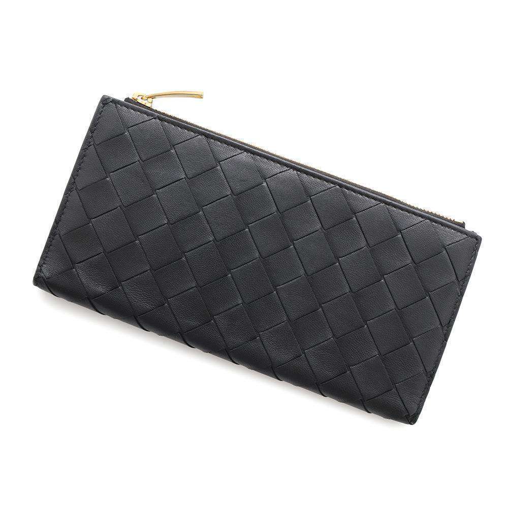 Bottega Veneta Long Wallet Intrecciato Leather Black Bi fold